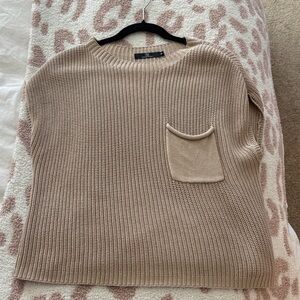 Beige Women's Knit Sweater with Chest Pocket